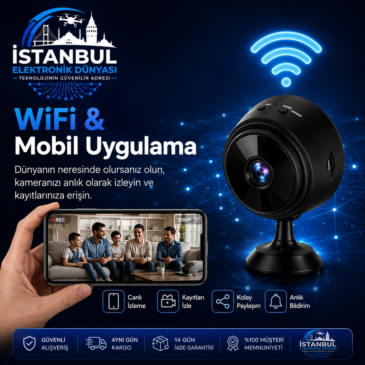 HD WİFİ Mobil Uyumlu Mini Kamera 🎥