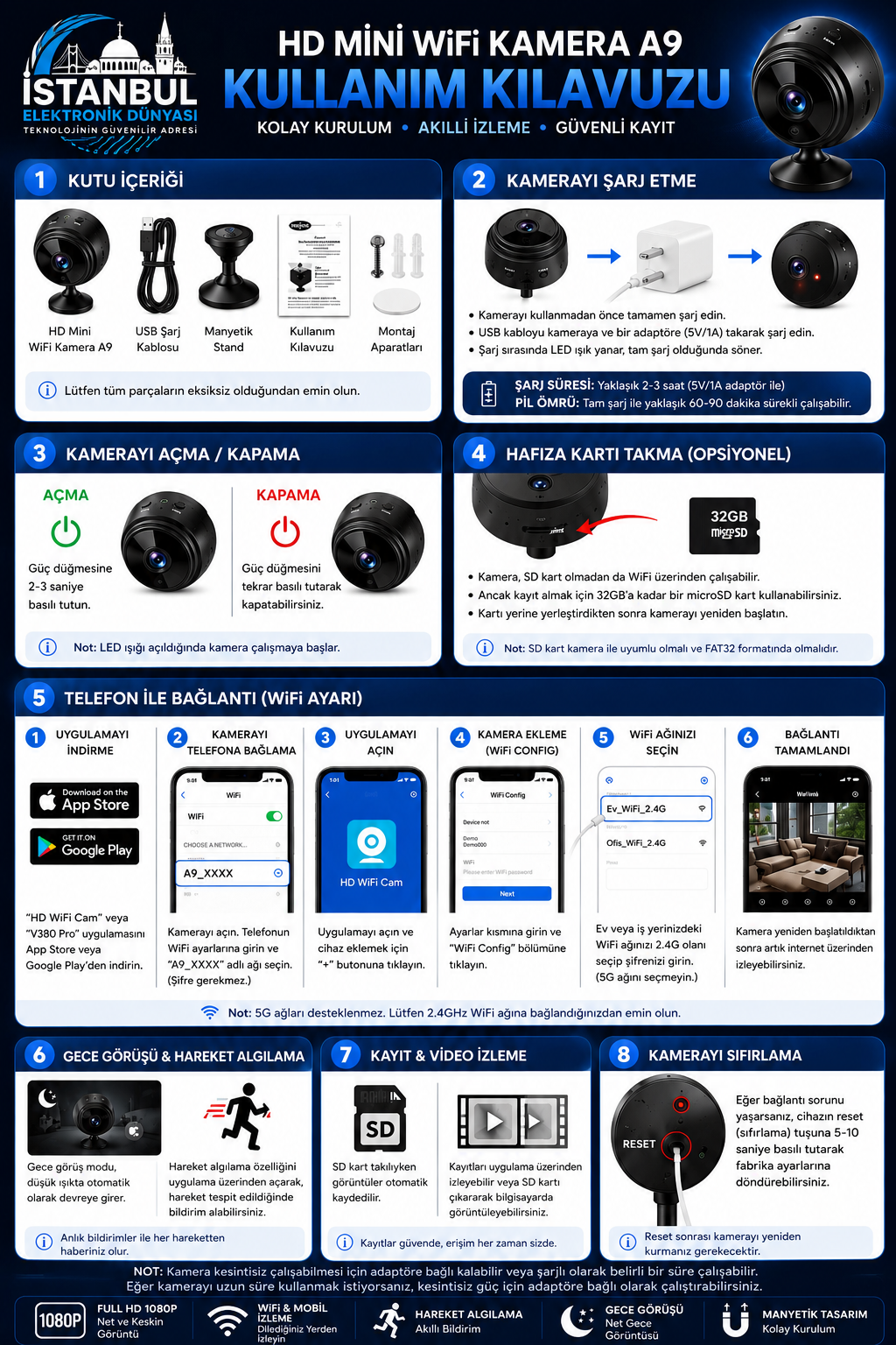 HD WİFİ Mobil Uyumlu Mini Kamera 🎥